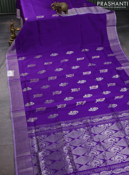 Pure uppada silk saree violet with silver zari woven buttas and silver zari woven border