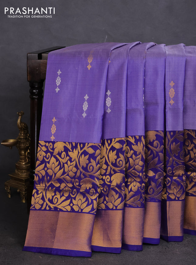 Pure uppada silk saree blue shade and navy blue with silver & gold zari woven buttas and rich zari woven border