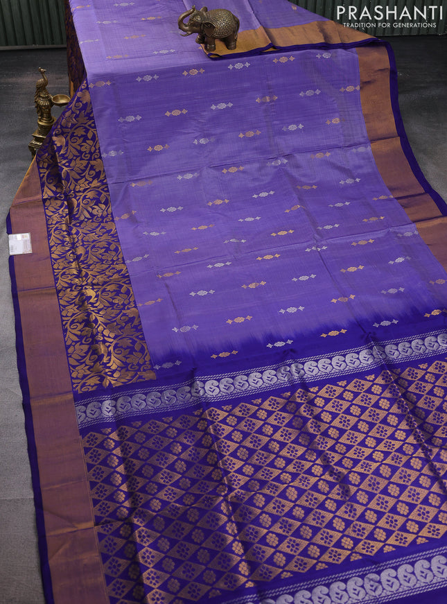 Pure uppada silk saree blue shade and navy blue with silver & gold zari woven buttas and rich zari woven border