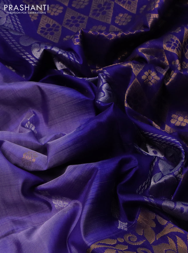 Pure uppada silk saree blue shade and navy blue with silver & gold zari woven buttas and rich zari woven border