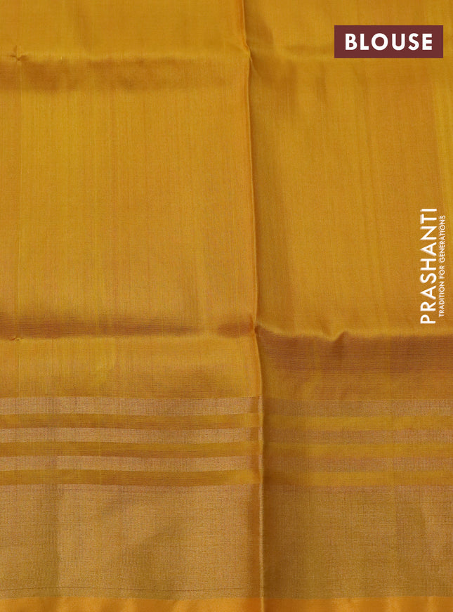 Pure uppada silk saree pink and mustard yellow with allover silver & gold zari weaves and zari woven border