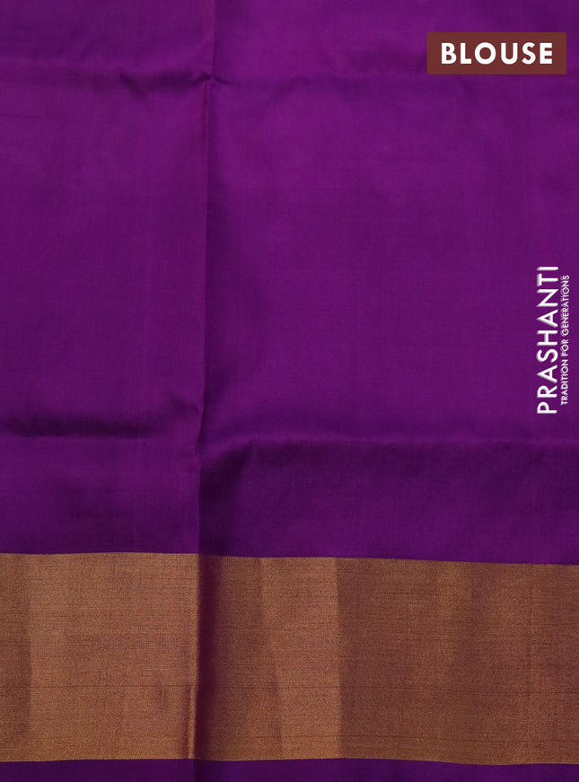 Pure uppada silk saree purple shade and deep purple with silver & gold zari woven buttas and peacock design zari woven border