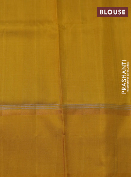 Pure uppada silk saree dual shade of green and mustard yellow with silver & gold zari woven buttas and zari woven simple border