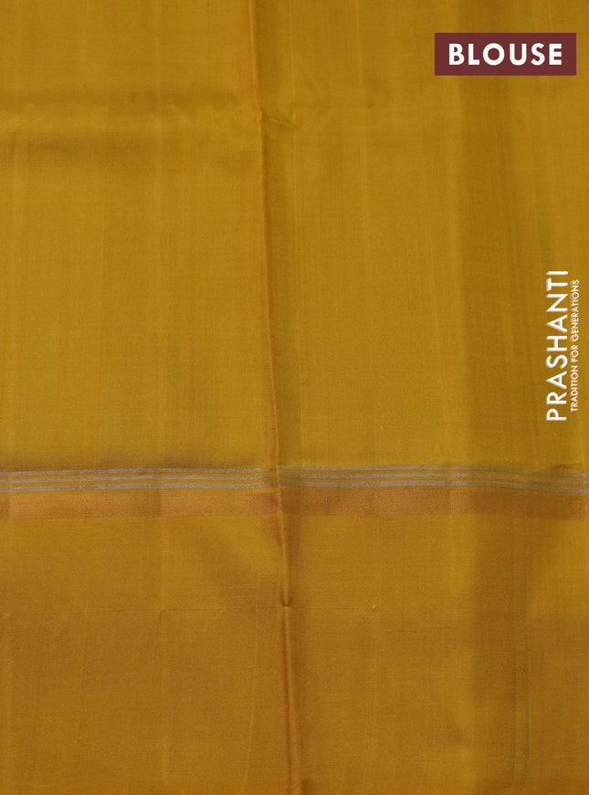 Pure uppada silk saree dual shade of green and mustard yellow with silver & gold zari woven buttas and zari woven simple border