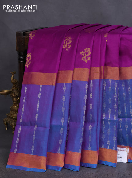 Pure uppada silk saree purple and dual shade of cs blue with zari woven buttas and long zari woven border