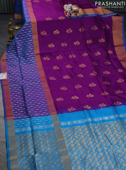 Pure uppada silk saree purple and dual shade of cs blue with zari woven buttas and long zari woven border