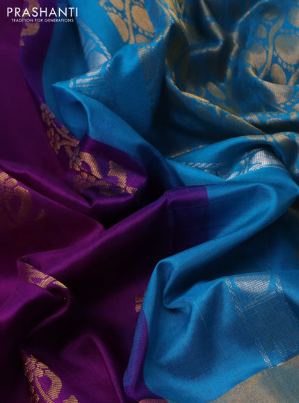 Pure uppada silk saree purple and dual shade of cs blue with zari woven buttas and long zari woven border