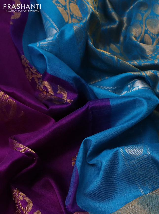 Pure uppada silk saree purple and dual shade of cs blue with zari woven buttas and long zari woven border