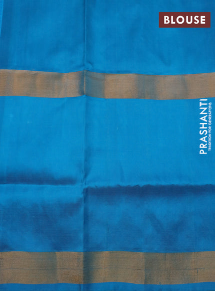 Pure uppada silk saree purple and teal blue with silver zari woven buttas and long zari woven border