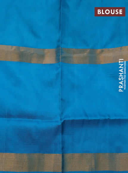 Pure uppada silk saree dual shade of green and cs blue with silver zari woven buttas and long zari woven border