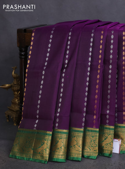 Pure uppada silk saree purple and green with allover silver & gold zari woven butta weaves and zari woven border