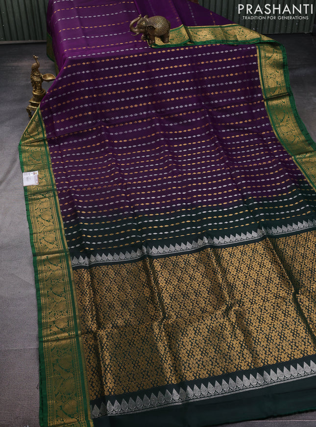 Pure uppada silk saree purple and green with allover silver & gold zari woven butta weaves and zari woven border