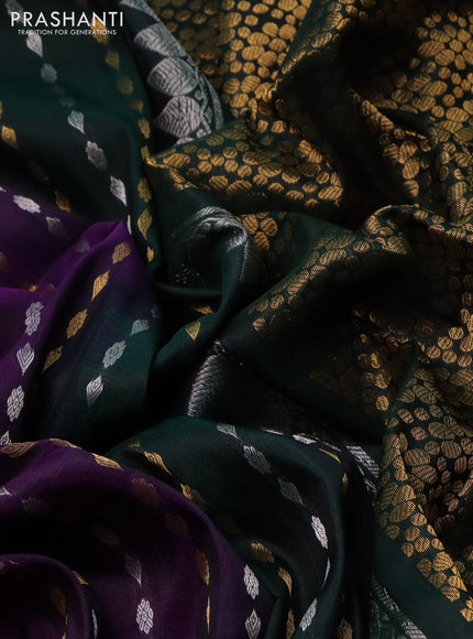 Pure uppada silk saree purple and green with allover silver & gold zari woven butta weaves and zari woven border