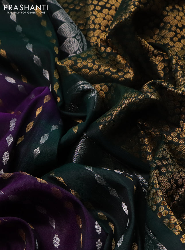 Pure uppada silk saree purple and green with allover silver & gold zari woven butta weaves and zari woven border