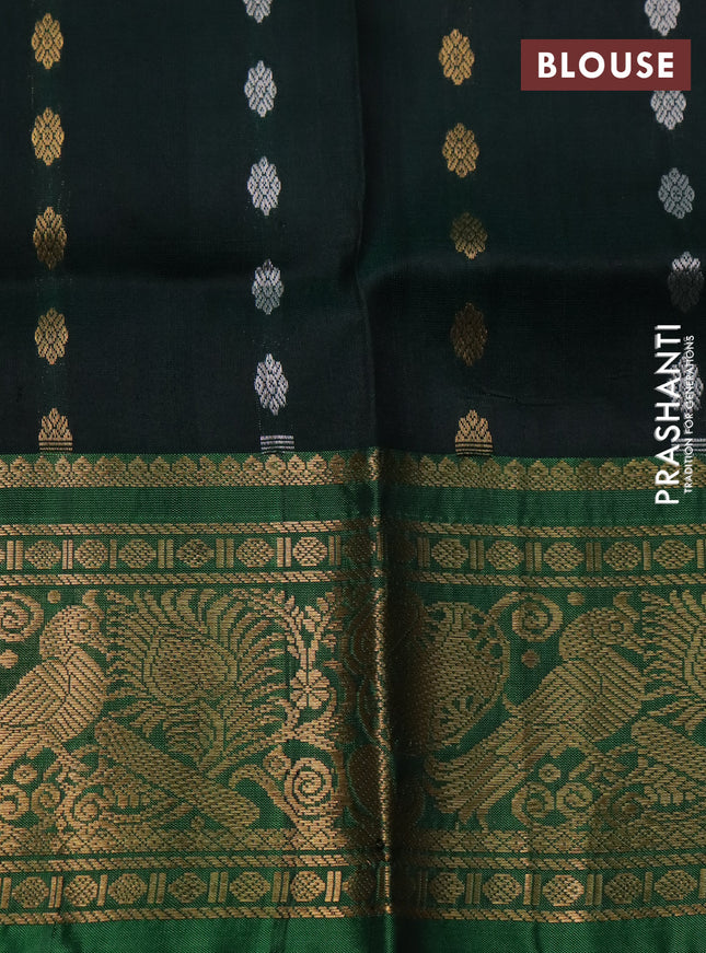 Pure uppada silk saree purple and green with allover silver & gold zari woven butta weaves and zari woven border