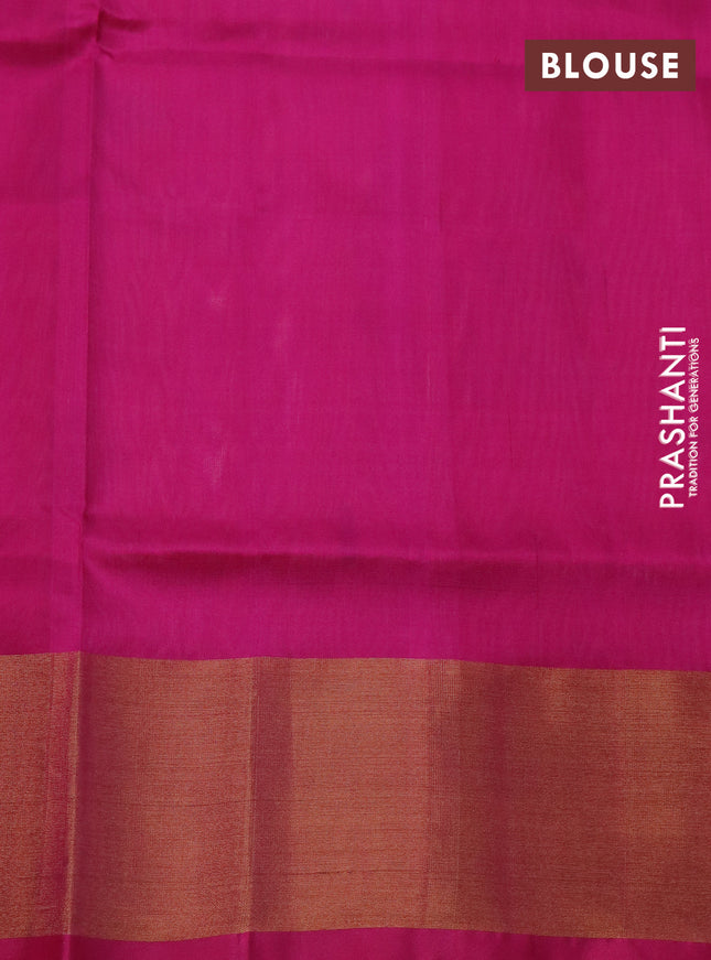 Pure uppada silk saree pale orange and pink with silver & gold zari woven paisley buttas and jamdhani design pallu