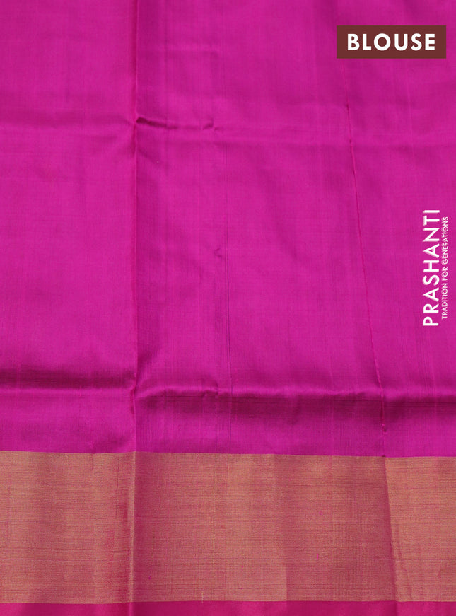 Pure uppada silk saree dual shade of greenish purple and magenta pink with silver & gold zari woven leaf buttas and jamdhani design pallu
