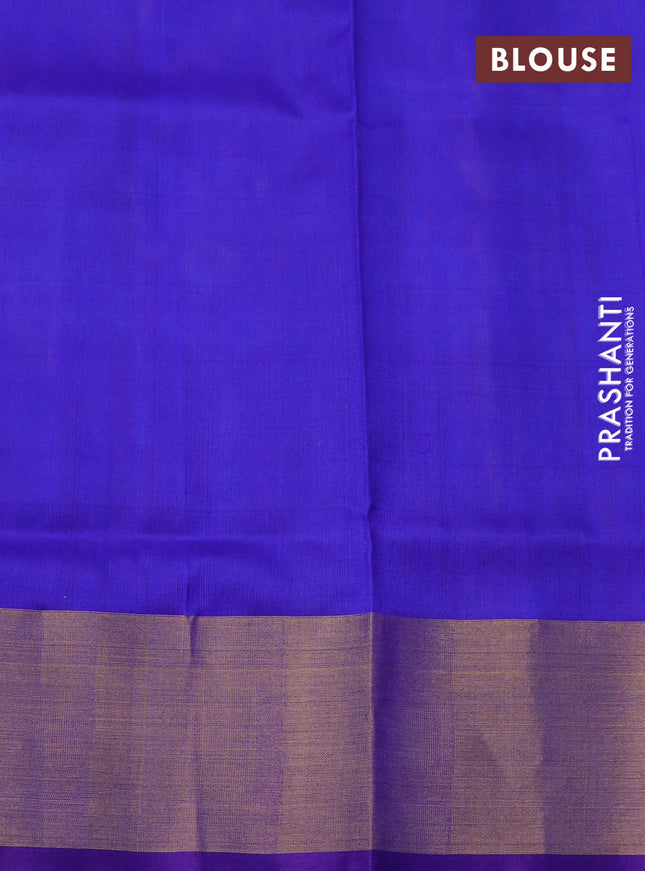 Pure uppada silk saree dual shade of teal blue and blue with silver & gold zari woven buttas and jamdhani design pallu