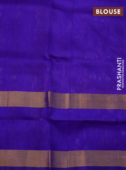 Pure uppada silk saree peach shade and blue with allover silver & gold zari weaves and rettapet zari woven border