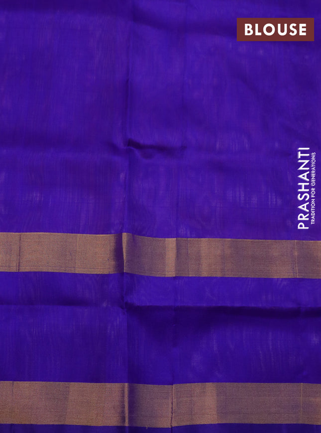 Pure uppada silk saree peach shade and blue with allover silver & gold zari weaves and rettapet zari woven border