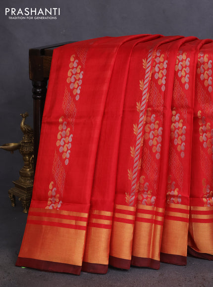 Pure uppada silk saree red and black with allover silver & gold zari weaves and zari woven border