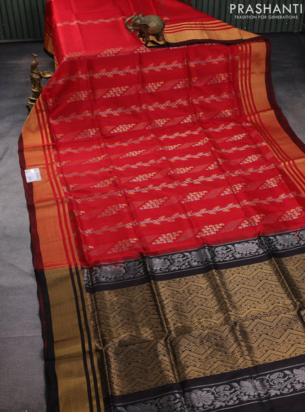 Pure uppada silk saree red and black with allover silver & gold zari weaves and zari woven border