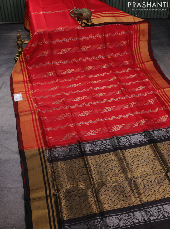 Pure uppada silk saree red and black with allover silver & gold zari weaves and zari woven border