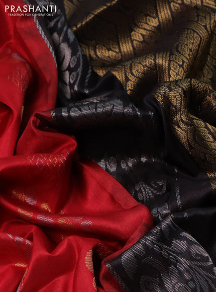 Pure uppada silk saree red and black with allover silver & gold zari weaves and zari woven border