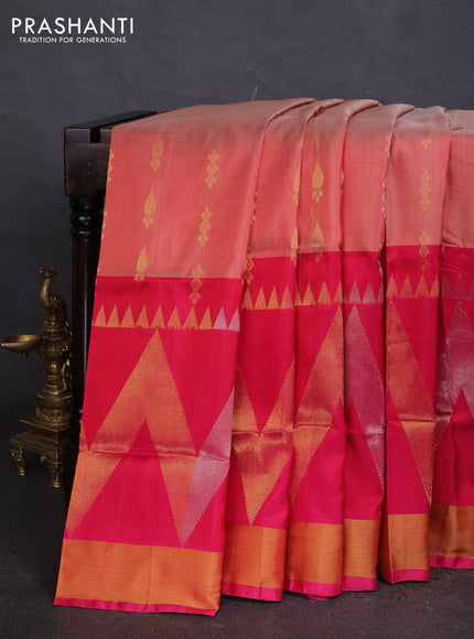 Pure uppada silk saree red shade and pink with silver & gold zari woven buttas and long rich zari woven border