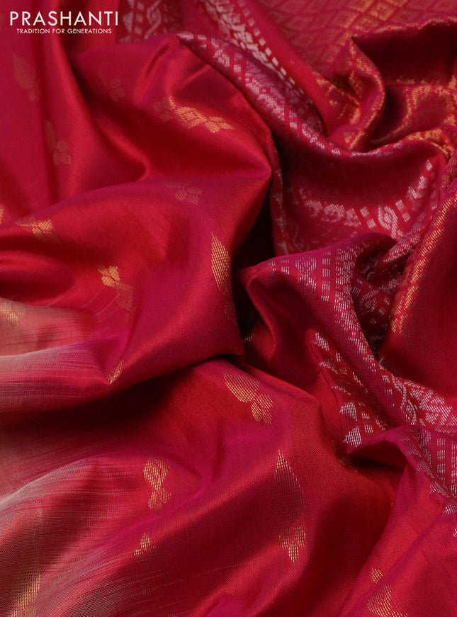Pure uppada silk saree red shade and pink with silver & gold zari woven buttas and long rich zari woven border