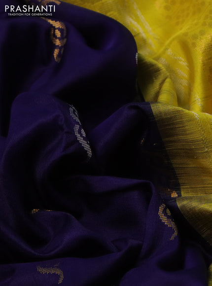 Pure uppada silk saree blue and yellow with silver & gold zari woven buttas and zari woven border