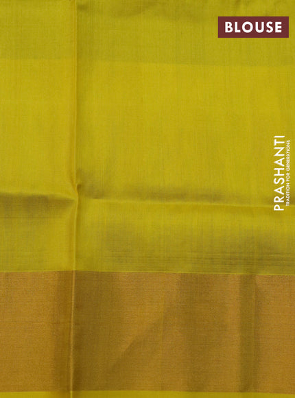 Pure uppada silk saree blue and yellow with silver & gold zari woven buttas and zari woven border