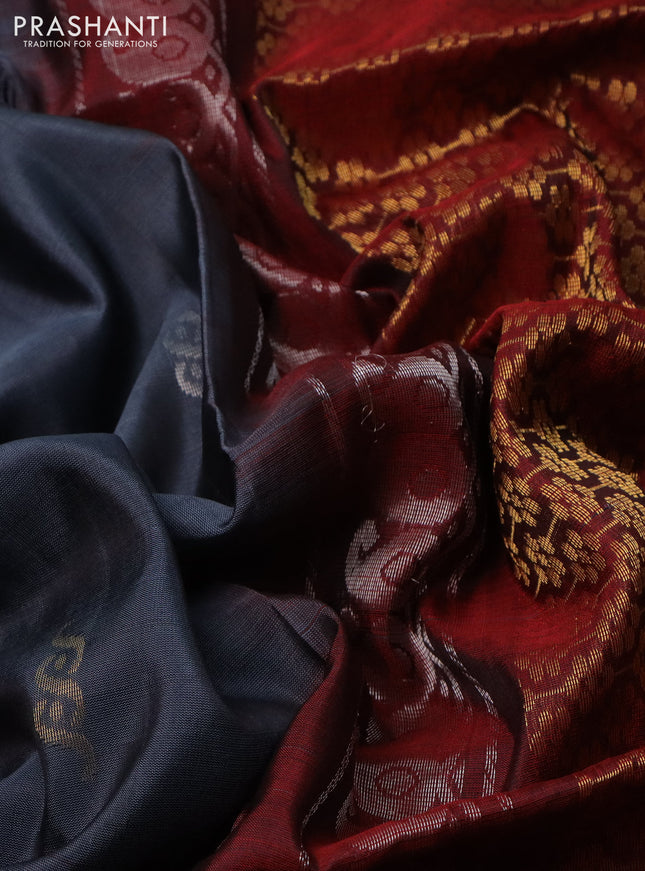 Pure uppada silk saree grey and maroon with silver & gold zari woven buttas and zari woven border