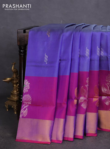 Pure uppada silk saree blue shade and dual shade of maroon with silver & gold zari woven buttas and zari woven border