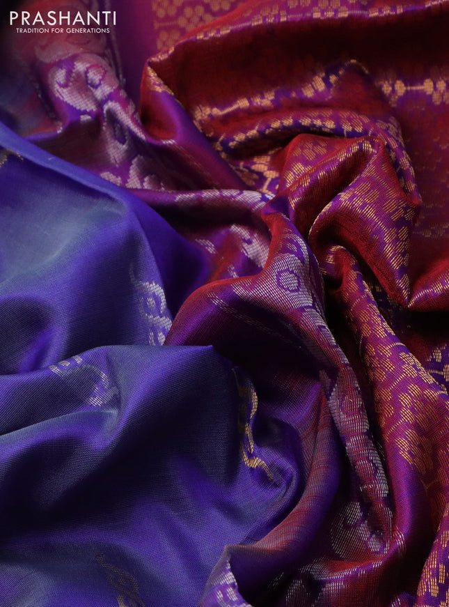 Pure uppada silk saree blue shade and dual shade of maroon with silver & gold zari woven buttas and zari woven border