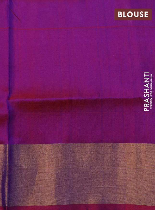 Pure uppada silk saree blue shade and dual shade of maroon with silver & gold zari woven buttas and zari woven border
