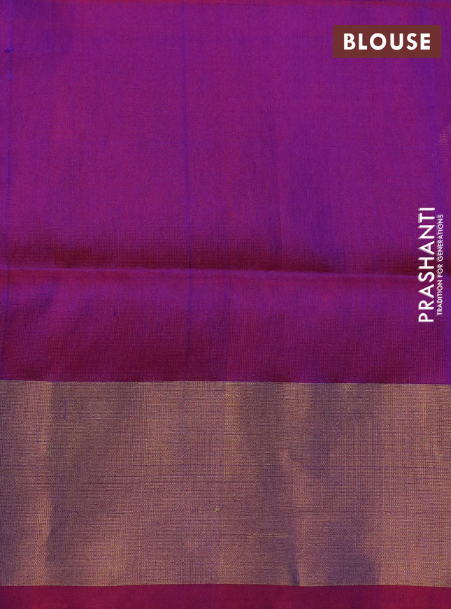 Pure uppada silk saree blue and dual shade of bluish maroon with silver & gold zari woven buttas and zari woven border