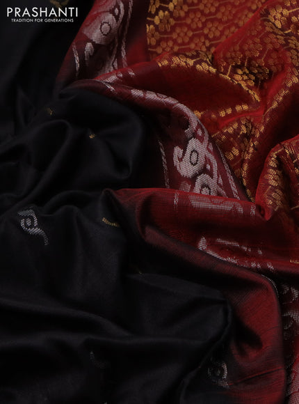 Pure uppada silk saree black and maroon with silver & gold zari woven buttas and zari woven border