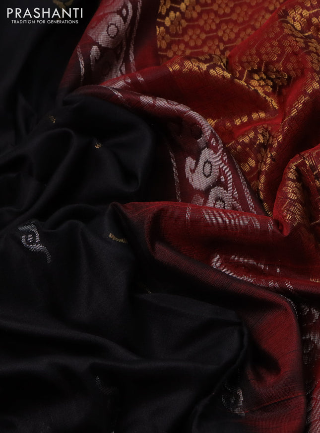 Pure uppada silk saree black and maroon with silver & gold zari woven buttas and zari woven border