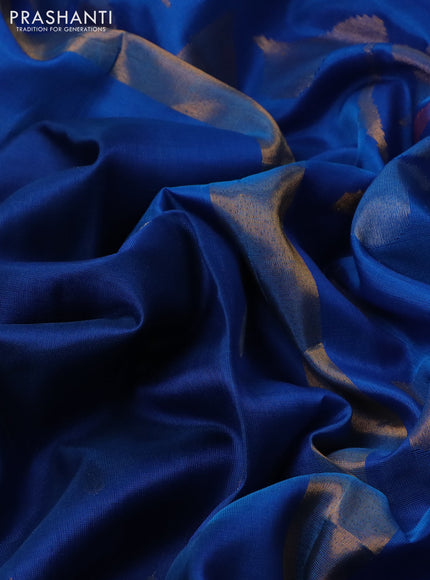 Pure uppada silk saree cs blue with silver & gold zari woven tilak buttas and jamdhani design pallu