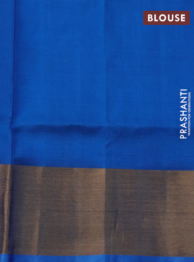 Pure uppada silk saree cs blue with silver & gold zari woven tilak buttas and jamdhani design pallu