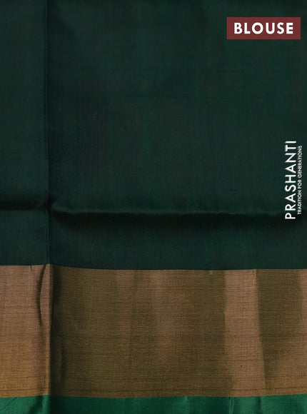 Pure uppada silk saree dual shade of pinkish orange and dark green with silver & gold zari woven tilak buttas and jamdhani design pallu