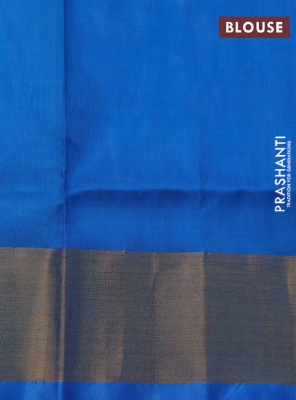 Pure uppada silk saree light pink and cs blue with silver & gold zari woven tilak buttas and jamdhani design pallu