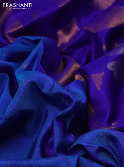 Pure uppada silk saree cs blue and blue with silver & gold zari woven tilak buttas and jamdhani design pallu