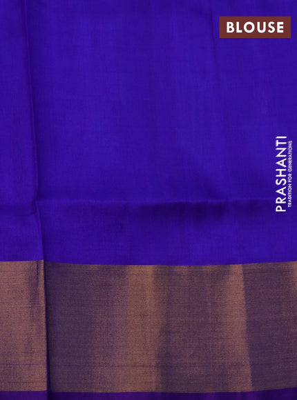 Pure uppada silk saree cs blue and blue with silver & gold zari woven tilak buttas and jamdhani design pallu