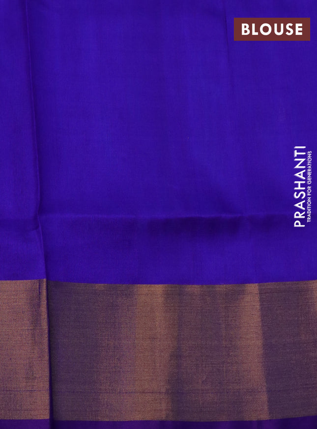Pure uppada silk saree cs blue and blue with silver & gold zari woven tilak buttas and jamdhani design pallu