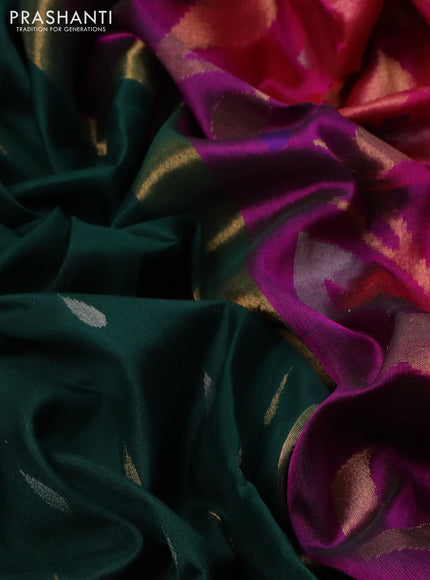 Pure uppada silk saree green and dual shade of pink with silver & gold zari woven tilak buttas and jamdhani design pallu