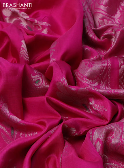 Pure uppada silk saree dark pink with silver zari woven buttas and silver zari woven border
