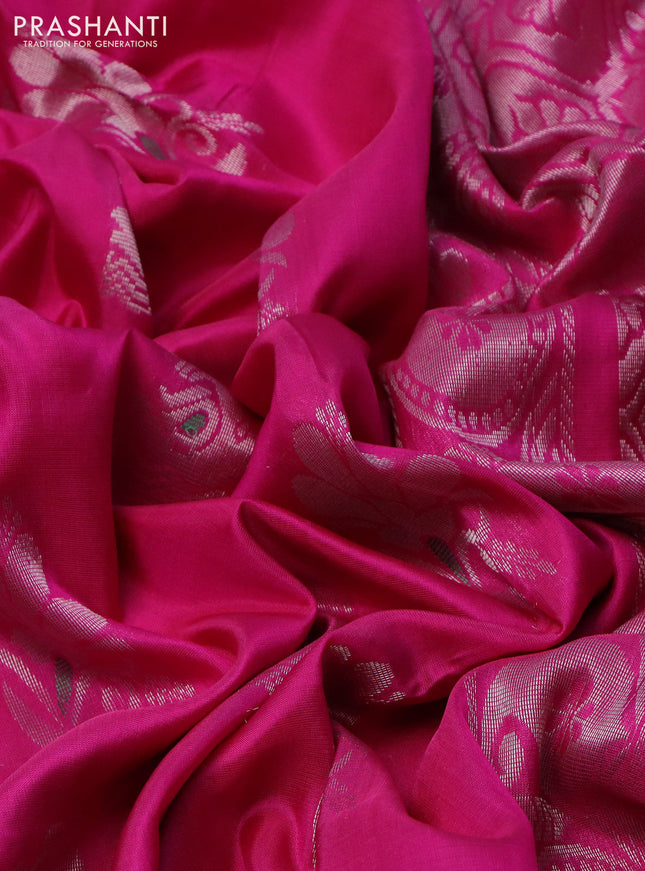 Pure uppada silk saree dark pink with silver zari woven buttas and silver zari woven border