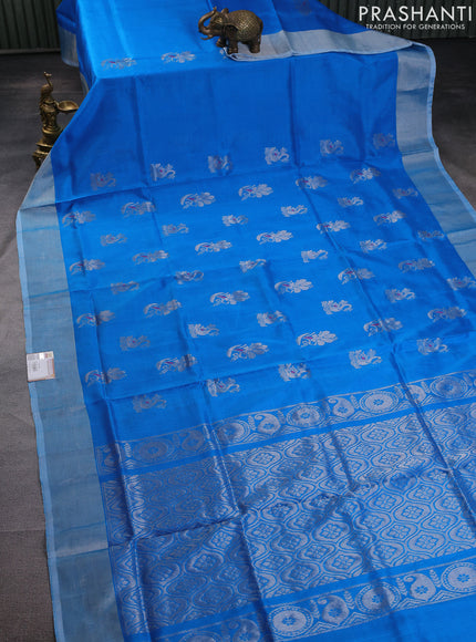 Pure uppada silk saree cs blue with silver zari woven buttas and silver zari woven border